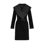 Double-faced double-breasted coat with a hood and belt.