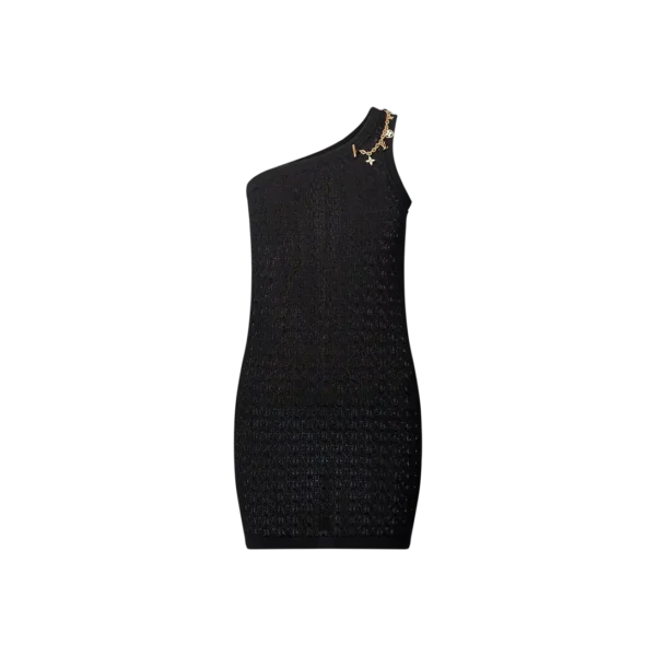 Asymmetrical lace knit dress with charms