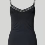Fitted strappy top with lace trim in black