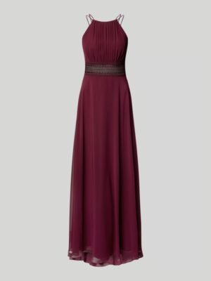 Dark red melange pleated evening dress