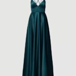 Dark Green Mix Criss Cross Spaghetti Strap Evening Dress