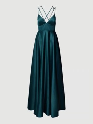 Dark Green Mix Criss Cross Spaghetti Strap Evening Dress